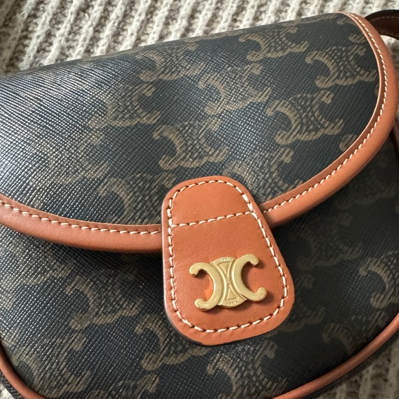 Celine Mini Besace In Triomphe Canvas And Calfskin Leather - Picture 2 of 4